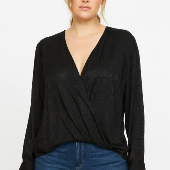 Rails Hillary Black‎ Snake Jacquard Wrap Blouse Top Size L - Picture 1 of 15